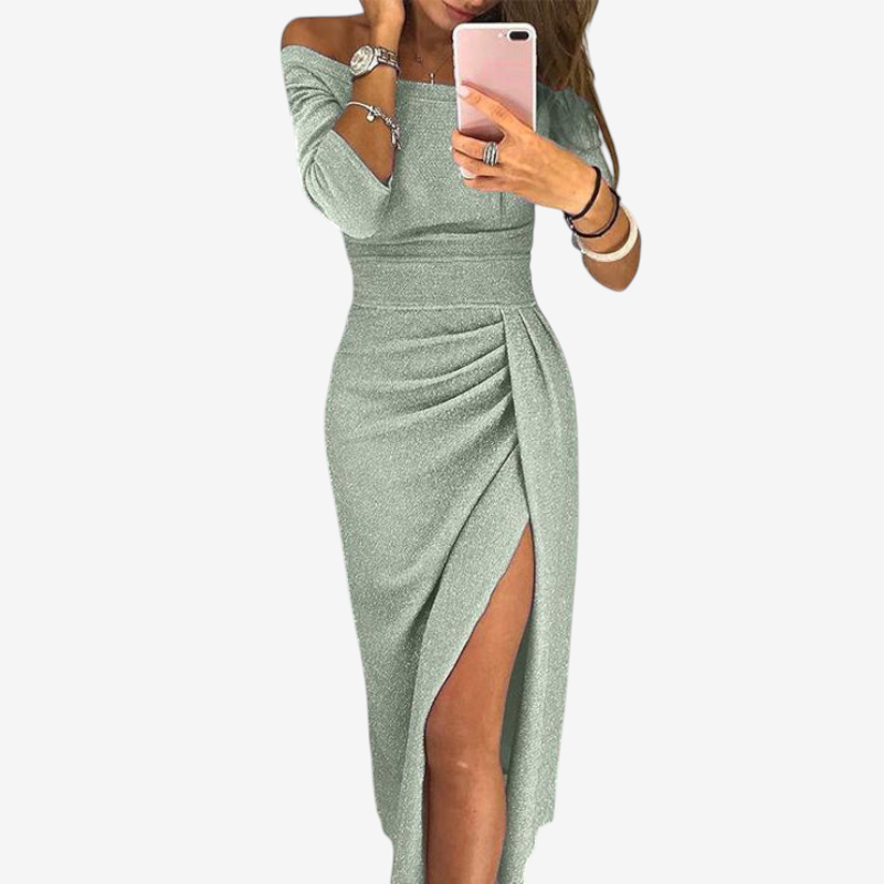 Elegant Off Shoulder Ruched Midi Dress