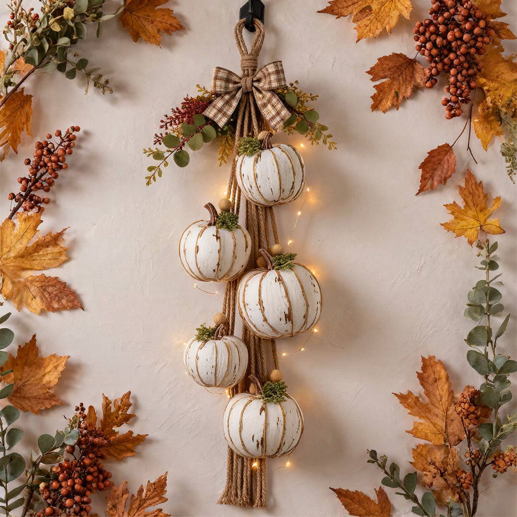 Pumpwreath - Világító tökös koszorú beépített LED fényekkel