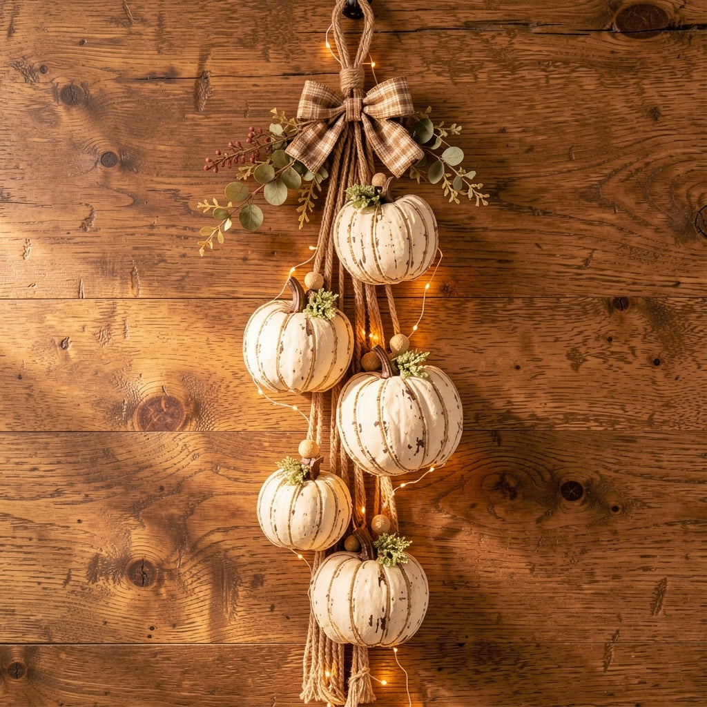 Pumpwreath - Világító tökös koszorú beépített LED fényekkel