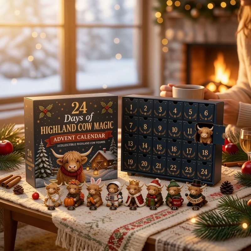 Cowcount - Highland Cow adventi naptár 24 akril függődísszel
