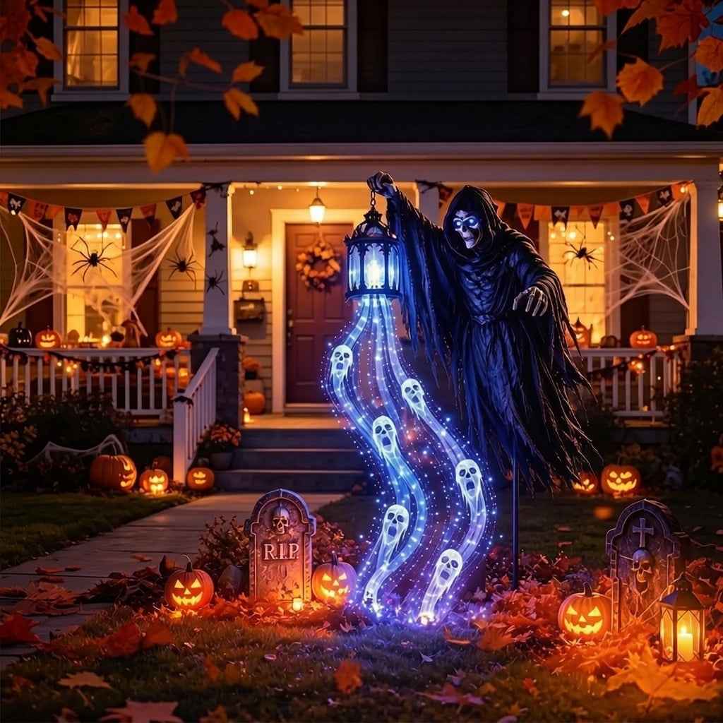 Hauntglow - Animált Halloween kerti lámpa kaszás figurával
