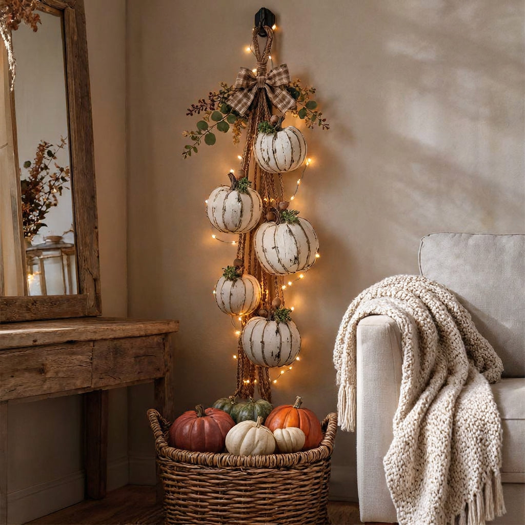 Pumpwreath - Világító tökös koszorú beépített LED fényekkel