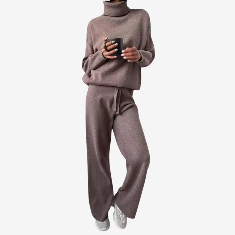 Women’s Brown Turtleneck Sweater and Pants Set