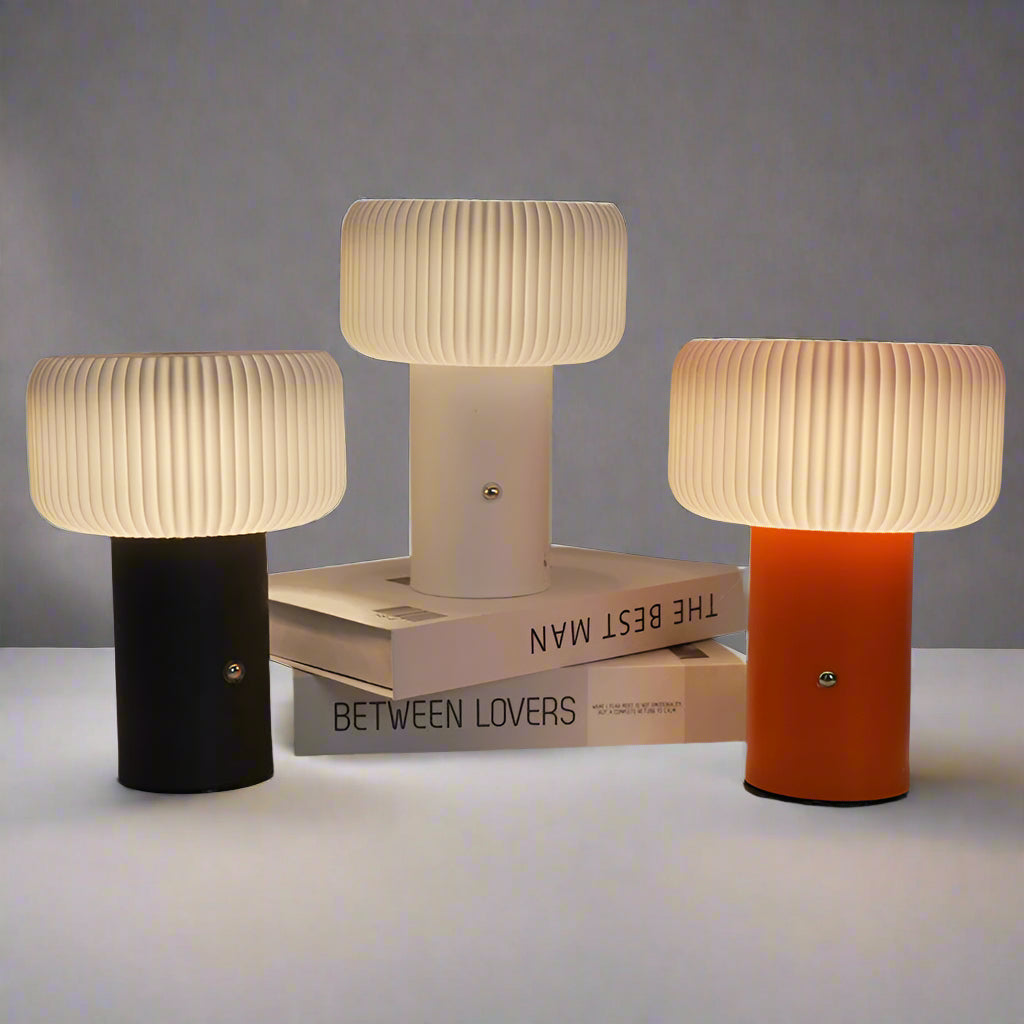 LumoTone - Cylindrical Fluted Table Lamp Sculptural Shade with Sturdy Base | Warm Ambient Glow for Cozy and Sophisticated Spaces | Elegant Accent for Desk, Nightstand, or Reading Nook