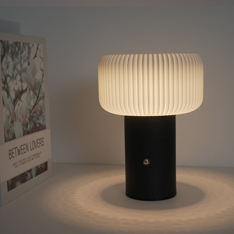 LumoTone - Cylindrical Fluted Table Lamp Sculptural Shade with Sturdy Base | Warm Ambient Glow for Cozy and Sophisticated Spaces | Elegant Accent for Desk, Nightstand, or Reading Nook