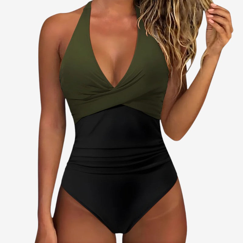 Stylish Women's Halter V Neck One Piece Swimsuit