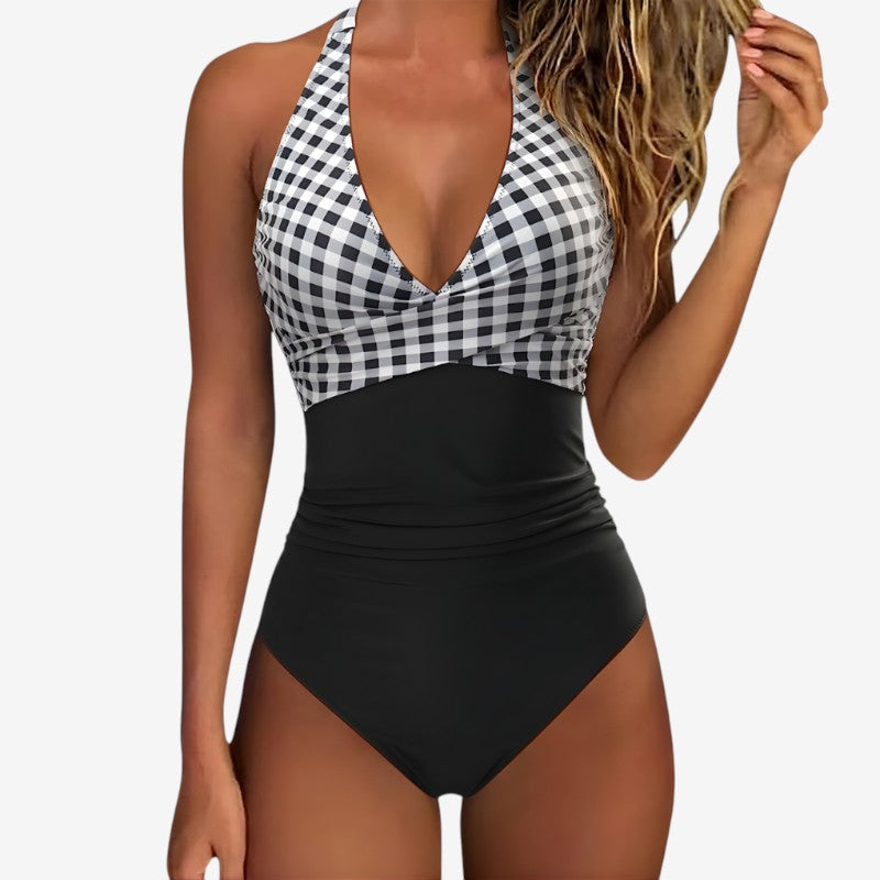 Stylish Women's Halter V Neck One Piece Swimsuit