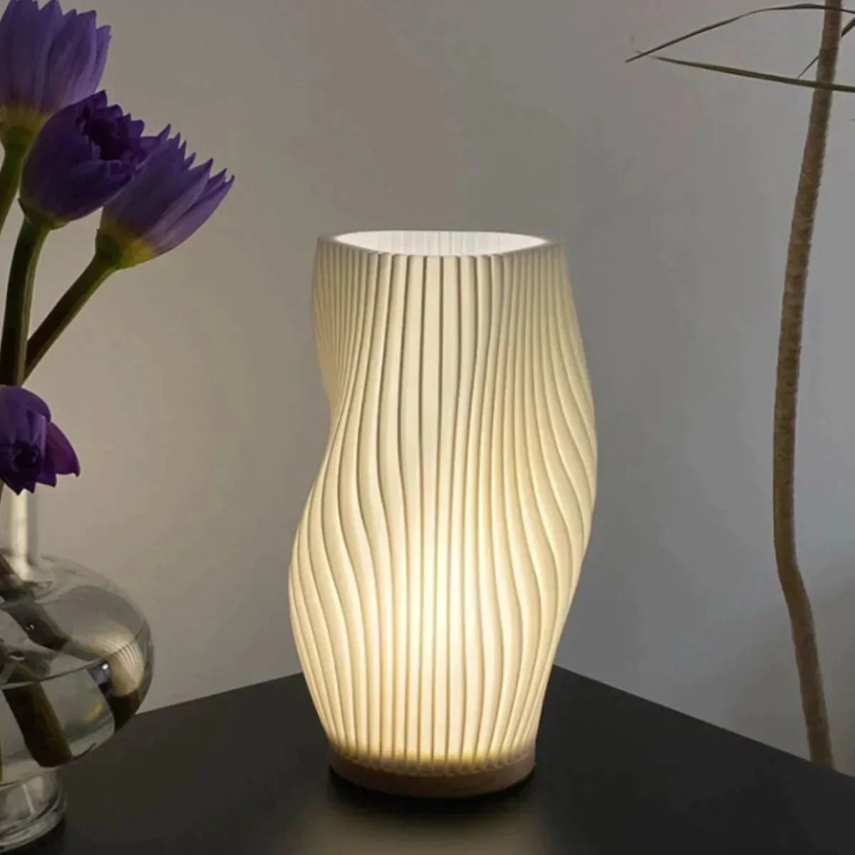 WaveLume - Pleated Table Lamp Sculptural Wavy Shade with Modern Statement Style | Soft Warm Ambient Glow with Lightweight Durable Build | Elegant Accent for Bedside, Desk or Shelves