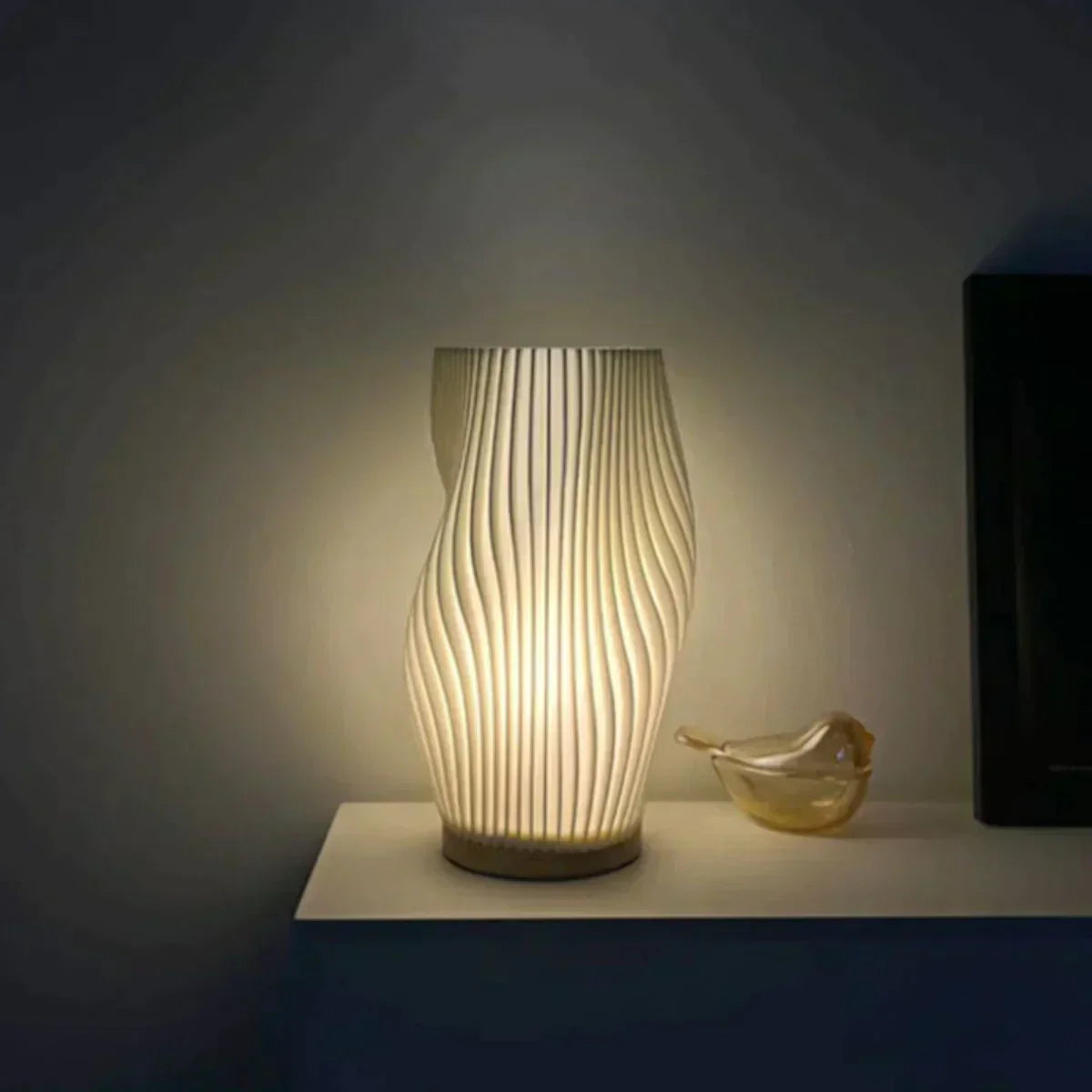 WaveLume - Pleated Table Lamp Sculptural Wavy Shade with Modern Statement Style | Soft Warm Ambient Glow with Lightweight Durable Build | Elegant Accent for Bedside, Desk or Shelves