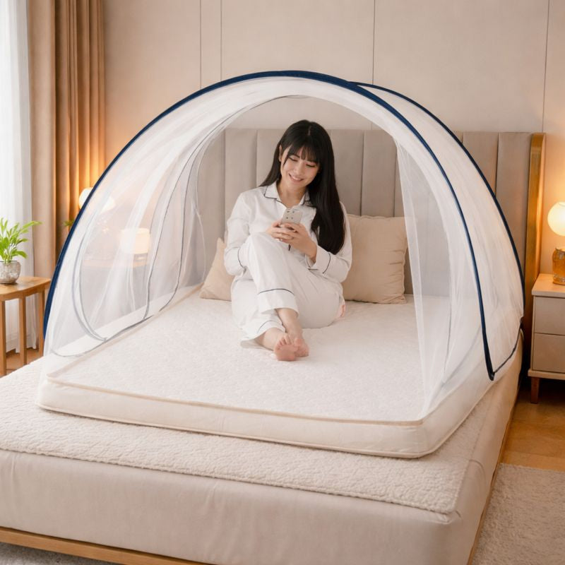 BreezeGuard | Foldable Round Mosquito Net | 360° Insect Protection & Breathable Mesh | Quick Pop-Up Setup | Compact Travel-Friendly Design