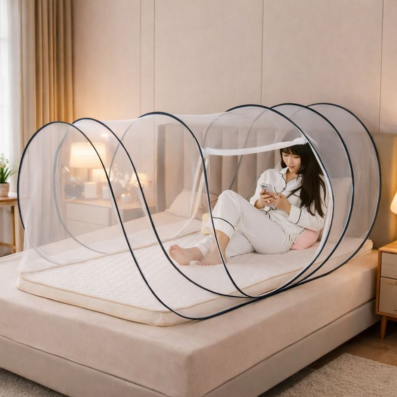 BreezeGuard | Foldable Round Mosquito Net | 360° Insect Protection & Breathable Mesh | Quick Pop-Up Setup | Compact Travel-Friendly Design