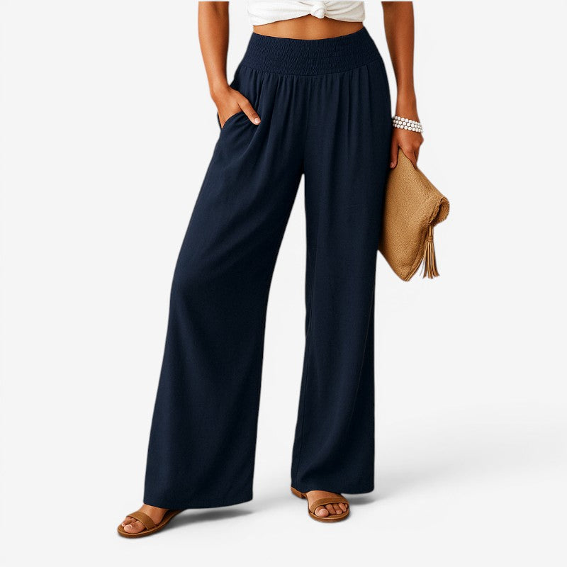 Women's Wide-Leg Casual Trousers with Elastic Waist