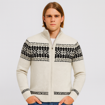 Noah | Men's Warm Sweater with Snowflake Print and Zipper