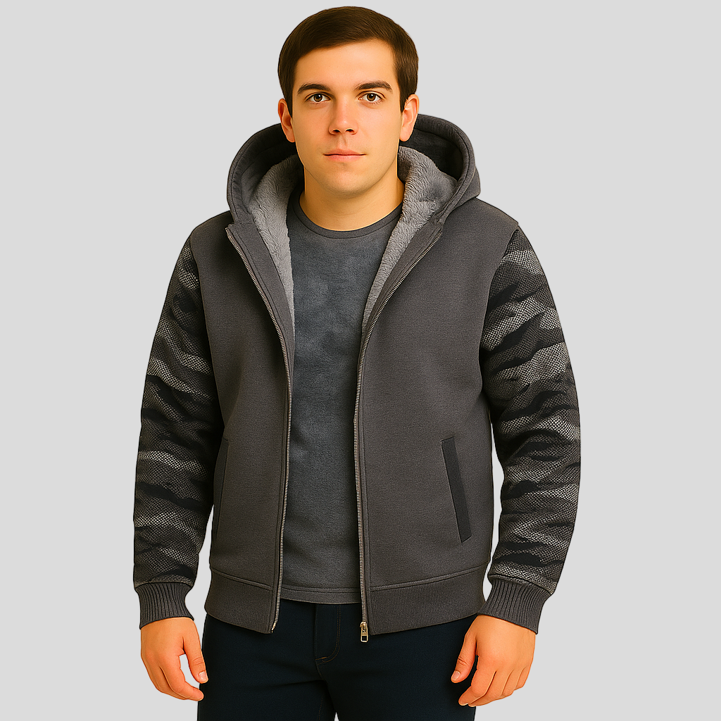 Jorn | Men's Winter Fleece Jacket with Hood and Color Contrast