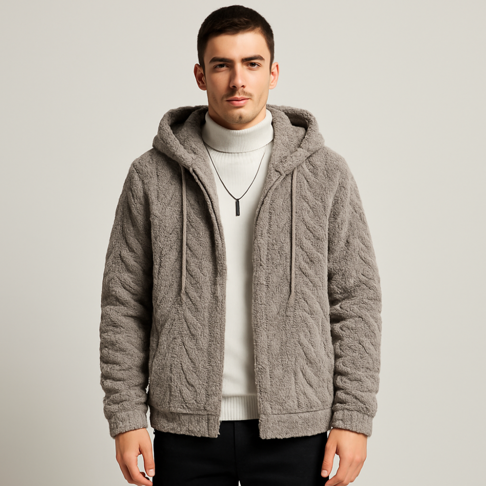 Calum | Solid Hooded Fleece Jacket for Men