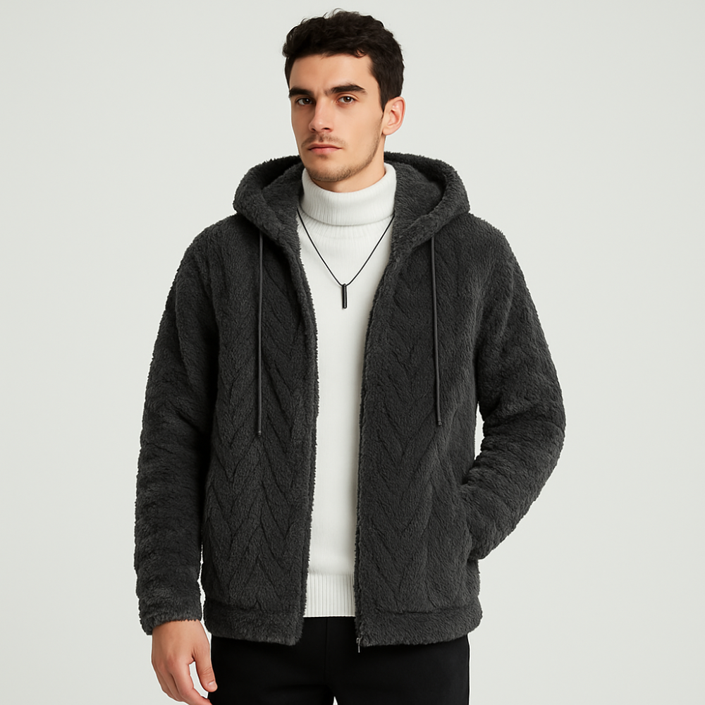 Calum | Solid Hooded Fleece Jacket for Men