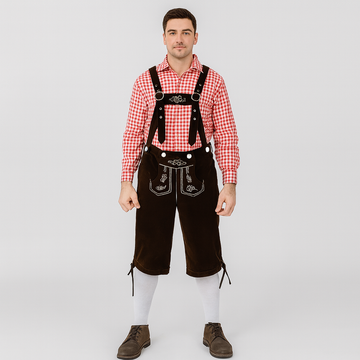 Men's Traditional Outfit – Knee Trousers with Embroidery & Checkered Shirt for Oktoberfest