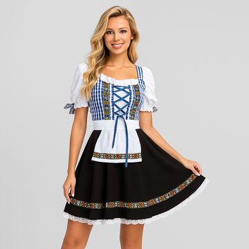Elegant Women's Dirndl – With Lace Trim & Back Ribbon in Traditional Bavarian Style