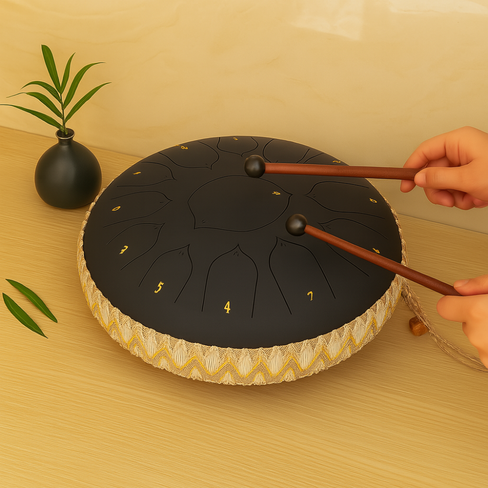 Steel Tongue Drum - Handpan Percussion Instrument Tuned Notes with Soothing Harmonics | Durable Steel Alloy for Long-Lasting Resonance | Compact and Portable for Meditation, Yoga, or Creative Play