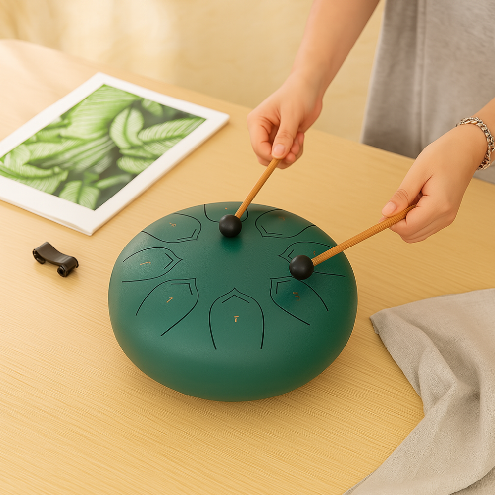 Steel Tongue Drum - Handpan Percussion Instrument Tuned Notes with Soothing Harmonics | Durable Steel Alloy for Long-Lasting Resonance | Compact and Portable for Meditation, Yoga, or Creative Play