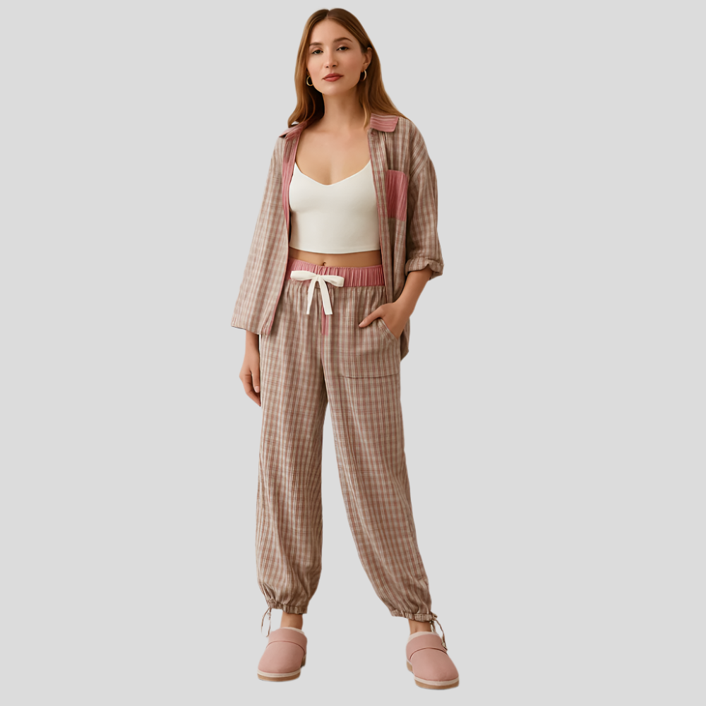 Casual Plaid Pajama Set