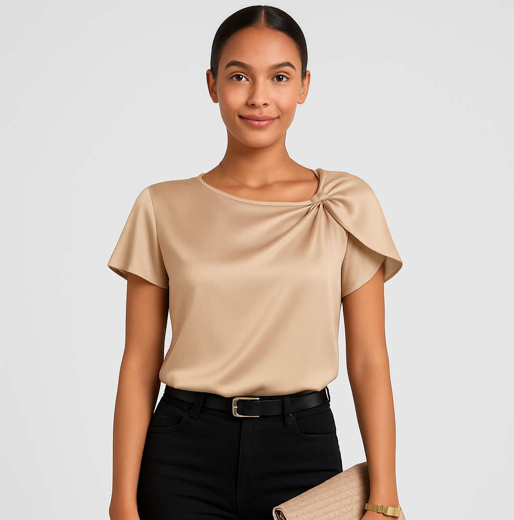 Lena – Modern, Elegant Shoulder Blouse with Knot Details
