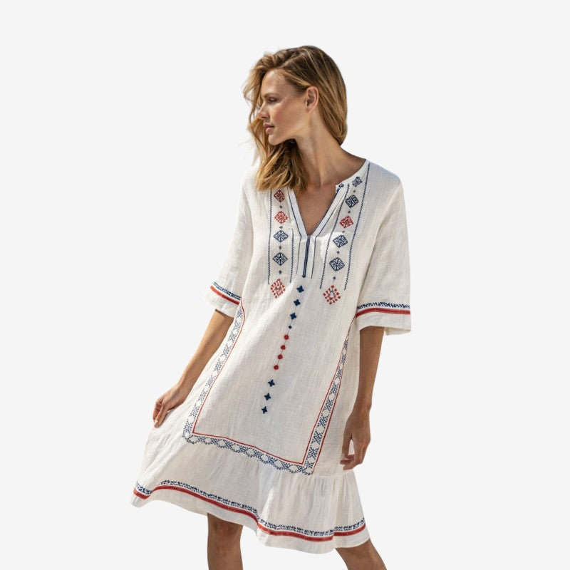 Women's Boho Chic Midi Dress with Short Sleeves