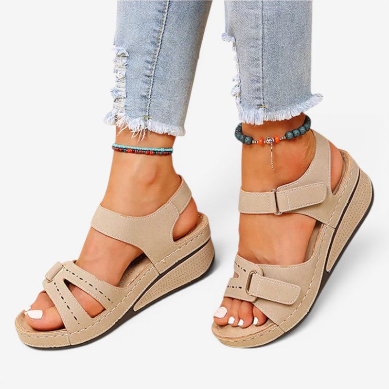 Open-Toe Wedge Sandals with Velcro Strap