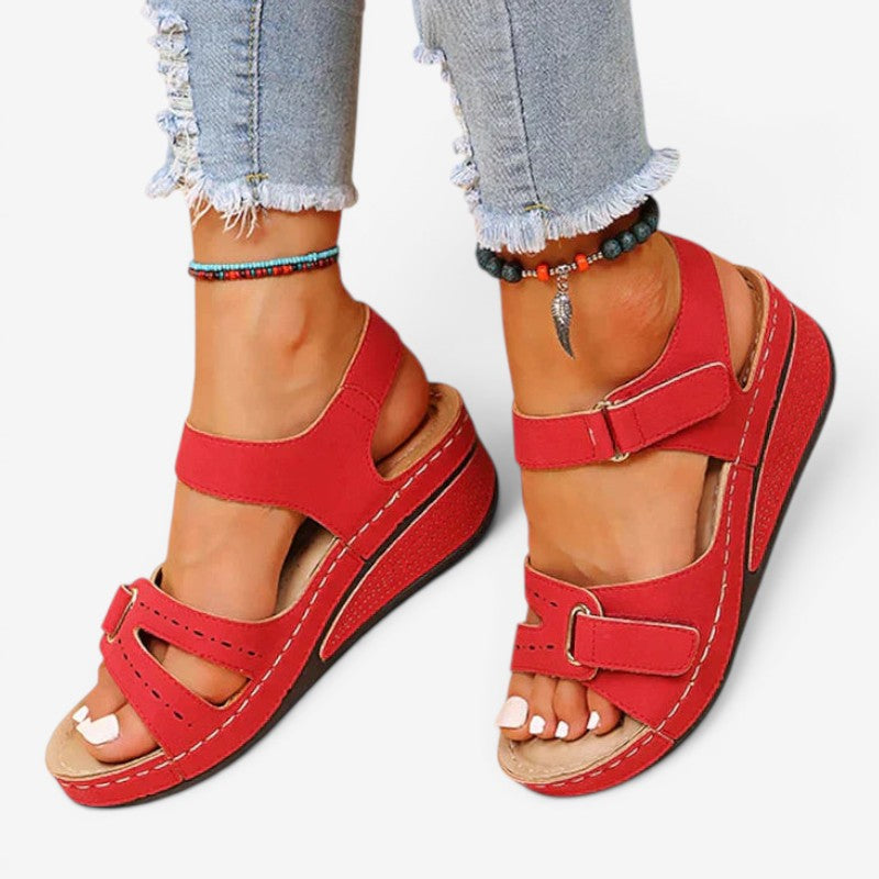 Open-Toe Wedge Sandals with Velcro Strap