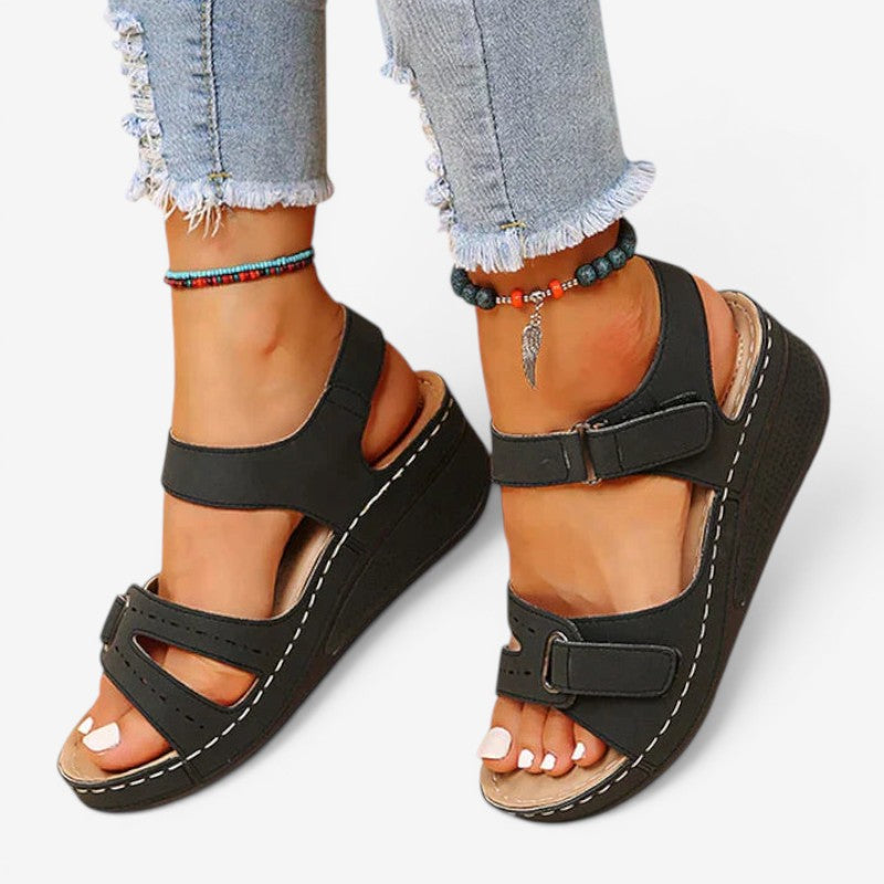 Open-Toe Wedge Sandals with Velcro Strap