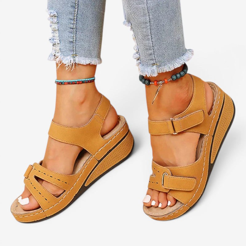 Open-Toe Wedge Sandals with Velcro Strap
