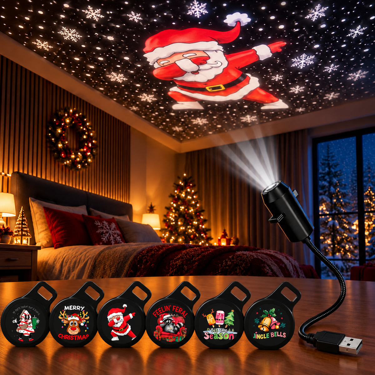 LumiFest - USB LED karácsonyi projektor lámpa ünnepi mintákkal