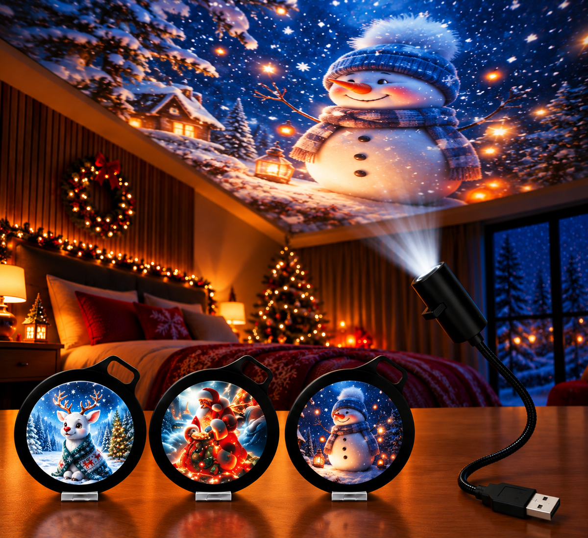 LumiFest - USB LED karácsonyi projektor lámpa ünnepi mintákkal