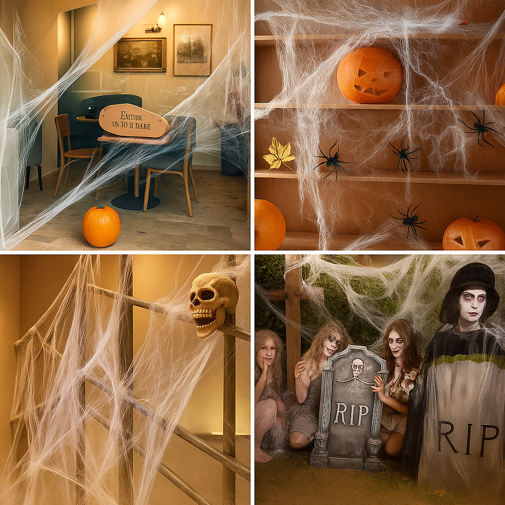 CreepWeb Halloween Decoration – 200 g Spider Web with 10 Plastic Spiders