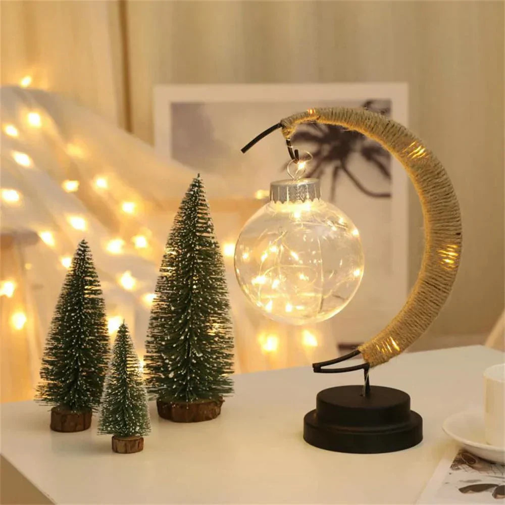 LunaGlow - Enchanting Crescent Moon Table Lamp with Twine Design
