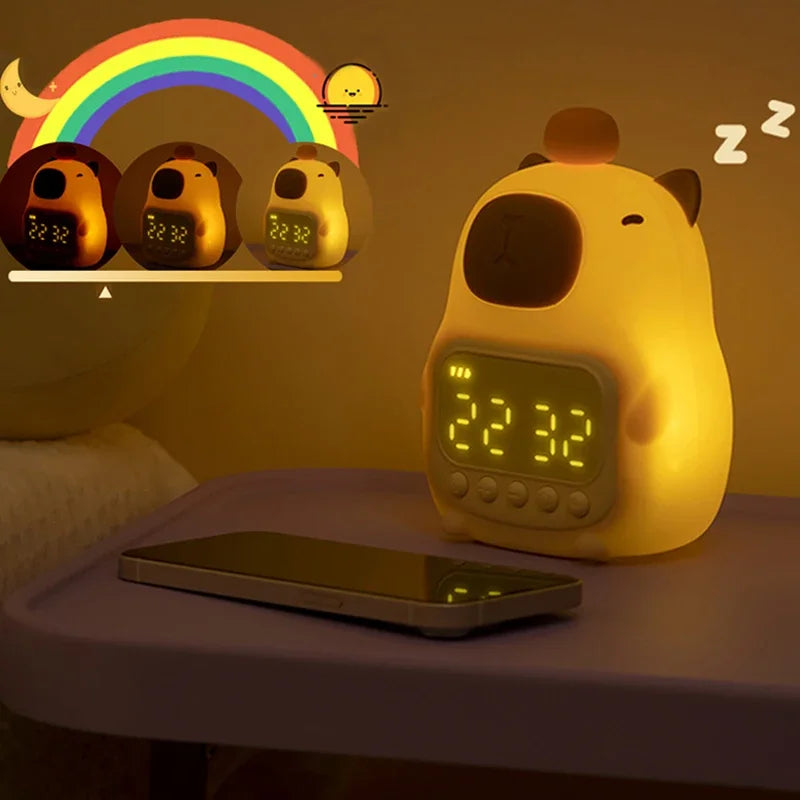 CapyTid - Capybara-Shaped Alarm Clock Gentle LED Night Light with Soothing Wake-Up Function | Rechargeable Eco-Friendly Design | Cozy and Adorable Alarm Clock for Bedroom or Travel