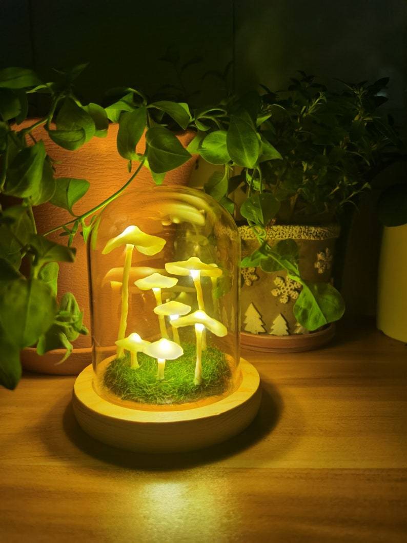 MagicalGlow - Mushroom Glass Cloche Night Light