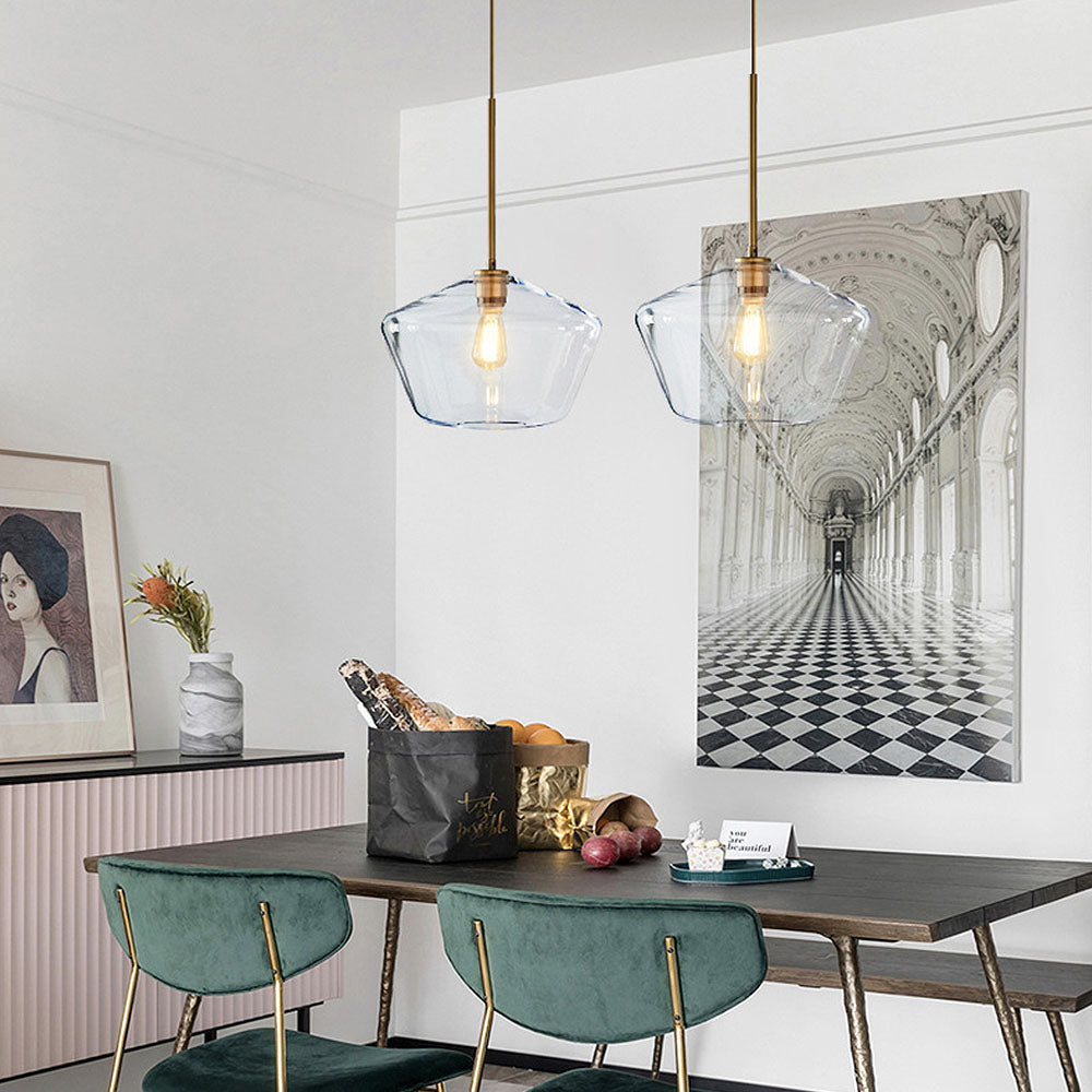 LumaGlow - Elegant Pendant Light Clear Glass Shade with Brass Finish | Soft Ambient Glow for Timeless Sophistication | Adjustable Hanging Length for Kitchen, Dining, Hallway, or Any Room