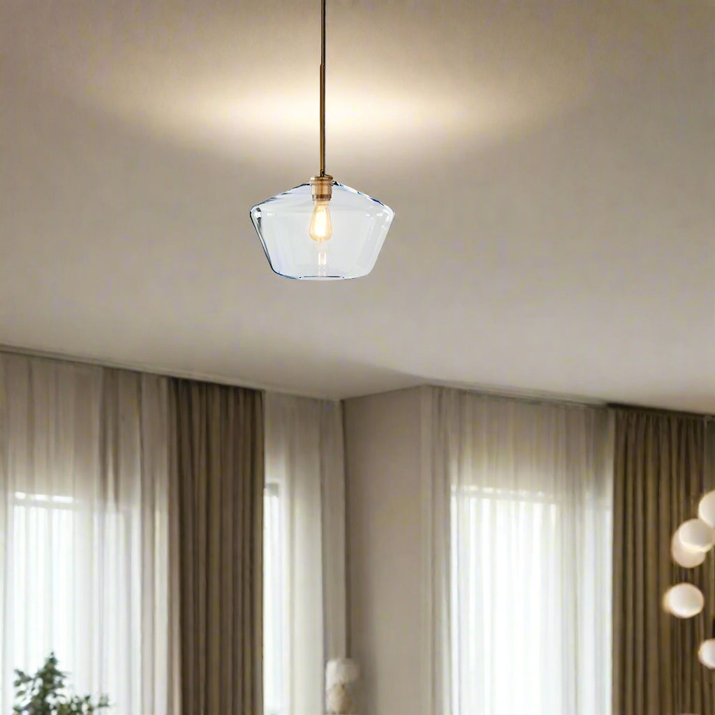 LumaGlow - Elegant Pendant Light Clear Glass Shade with Brass Finish | Soft Ambient Glow for Timeless Sophistication | Adjustable Hanging Length for Kitchen, Dining, Hallway, or Any Room