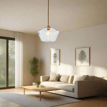 LumaGlow - Elegant Pendant Light Clear Glass Shade with Brass Finish | Soft Ambient Glow for Timeless Sophistication | Adjustable Hanging Length for Kitchen, Dining, Hallway, or Any Room