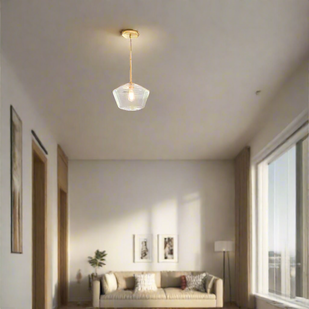 LumaGlow - Elegant Pendant Light Clear Glass Shade with Brass Finish | Soft Ambient Glow for Timeless Sophistication | Adjustable Hanging Length for Kitchen, Dining, Hallway, or Any Room