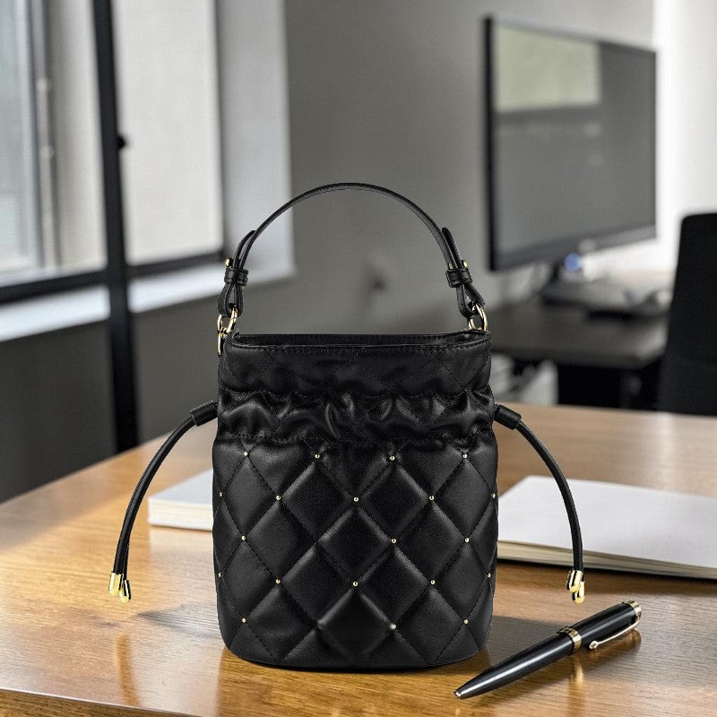 Button Closure Leather Handbag