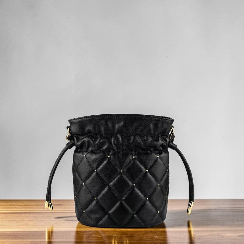 Button Closure Leather Handbag