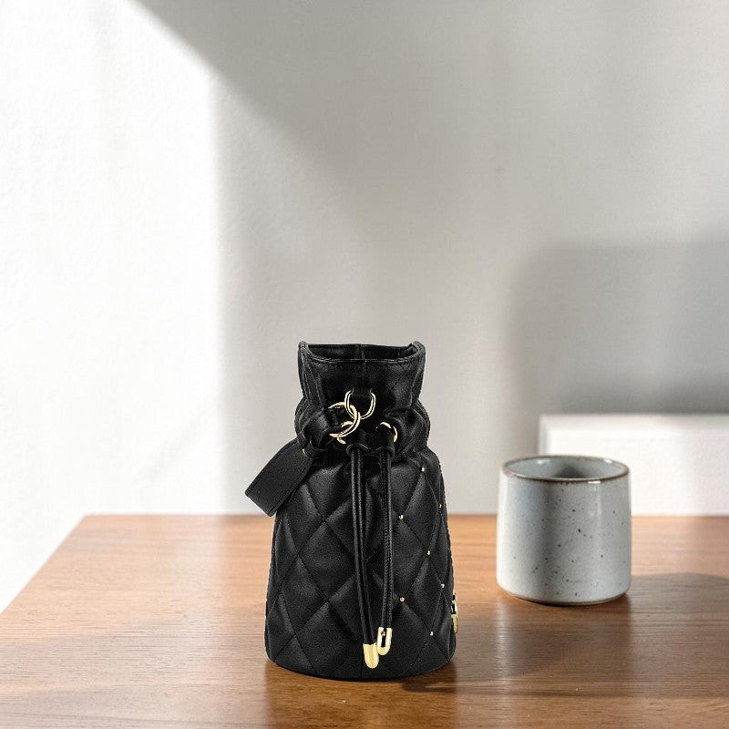 Button Closure Leather Handbag