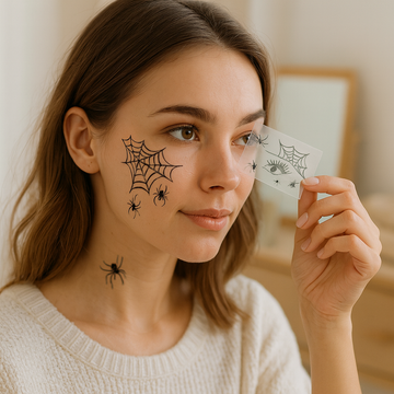 DarkAura | Pack of 10 Halloween Fake Tattoo Stickers – Black Spider Web Pattern for Face, Arms, and Party Decor
