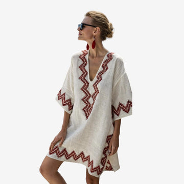 Women's Boho Chic Midi Dress with Short Sleeves