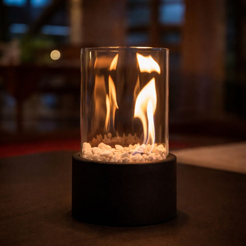 EmberLux | Ethanol Fire Table Lamp | Real Smoke-Free Flame Ambience | Modern Stable Tabletop Design | Indoor & Outdoor Cozy Decor