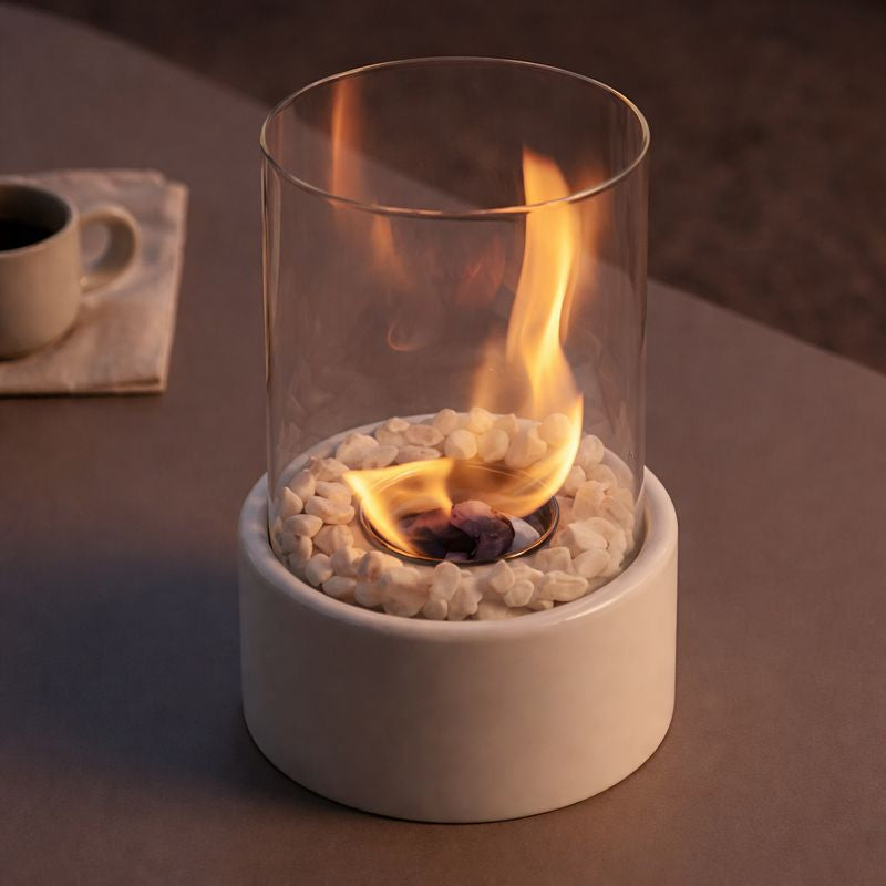 EmberLux | Ethanol Fire Table Lamp | Real Smoke-Free Flame Ambience | Modern Stable Tabletop Design | Indoor & Outdoor Cozy Decor