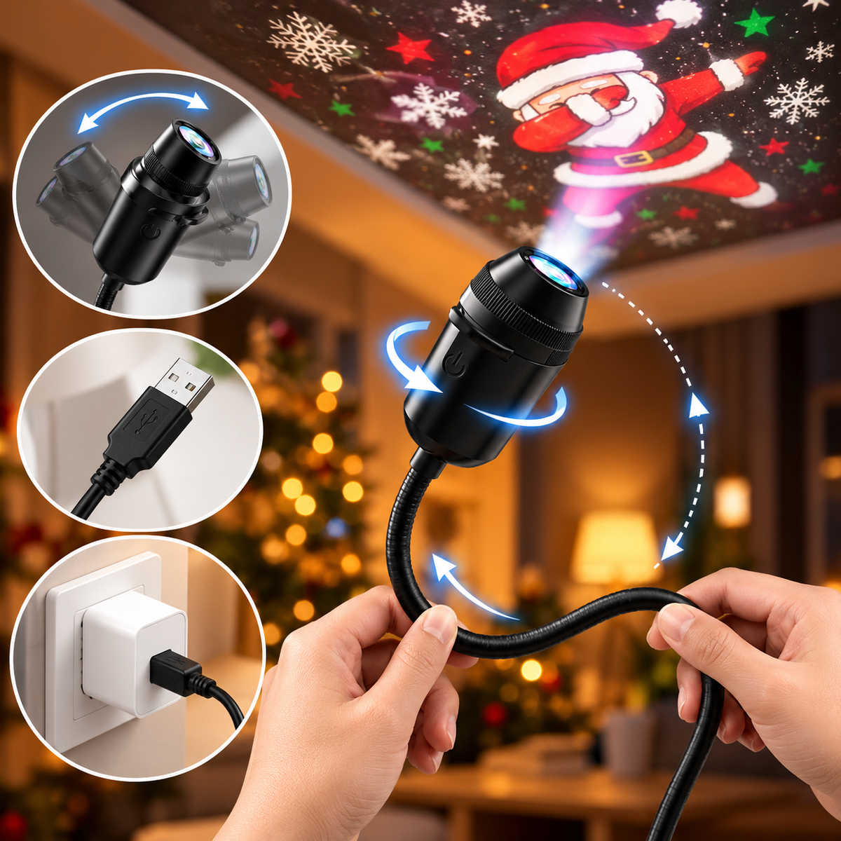 LumiFest - USB LED karácsonyi projektor lámpa ünnepi mintákkal