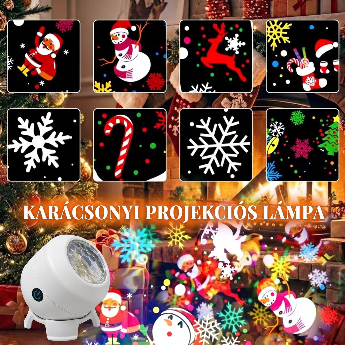 Flakora - Karácsonyi projektorfény 360°-os forgó hópehely mintával